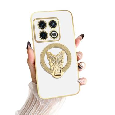 Imagem de nancheng Capa de telefone OnePlus 10 Pro, suporte de borboleta fofa, galvanizada, macia, TPU protetora, fina, à prova de choque, branca