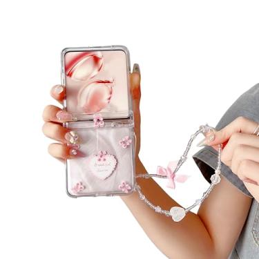 Imagem de SKPY Linda capa compatível com Motorola Razr 60 com cordão de pérola, desenho animado engraçado cereja padrão à prova de choque capa de proteção de dobradiça para Razr 60 para mulheres e homens