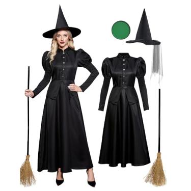 Imagem de Clarisbelle Women Halloween Gothic Cosplay Wizad Elpheba Adult Costume Maxi Wicked Witch Evil Sorceress Outfit Black M