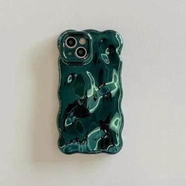 Imagem de Capa de celular luxuosa com revestimento antirrugas, ondulado e com bordas curvas para iPhone 16, 15, 12, 13, 14 Pro Max, proteção de câmera com irregularidades 3D (para iPhone 16/verde)