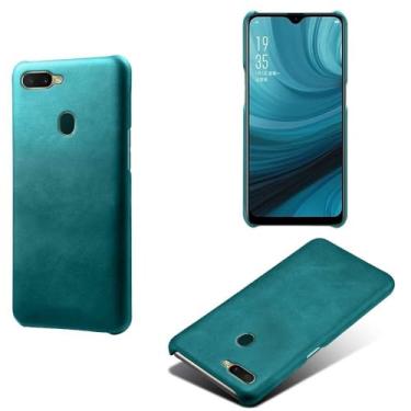 Imagem de Capa para OPPO A5S,Proteção contra quedas,Casca de volta de cor sólida simples,Design de couro de imitação de plástico-Green