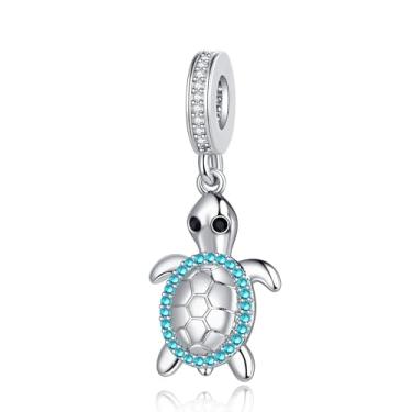Imagem de QeenseKc Pingente de tartaruga marinha tartaruga praia bule zircônia cúbica compatível com pulseira Pandora feminina