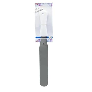 Imagem de Espátula de confeiteiro reta aço Inox 10" Cabo branco 38Cm UD624 - 123