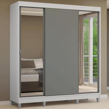 Imagem de Guarda-Roupa Casal com Pés 3 Portas de Correr com Espelhos Branco/Cinza Reno Madesa