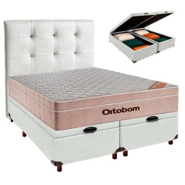 Imagem de Cama Box Bau + Colchão Casal Ortobom Molas Ensacadas Airtech + Cabecei