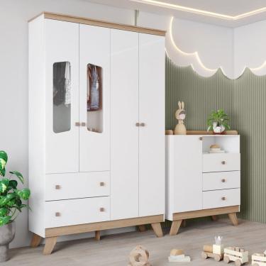 Imagem de Quarto de Bebê Completo Cômoda e Roupeiro Noah Espresso Móveis Branco/Jequitibá