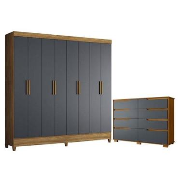 Imagem de Guarda Roupa Casal Marajó e Cômoda Georgia Freijó Cinza  Moval