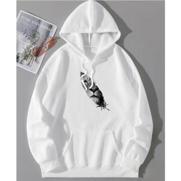 Imagem de Blusa Moletom Leão Pena Algodão Masculino e Feminino Canguru Flanelado