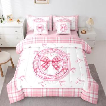 Imagem de Conjunto de edredom solteiro com letras alfabeto O, 7 peças, com laço de princesa, para adolescentes, meninas, mulheres, rosa, monograma, edredom e lençóis, presentes personalizados para mulheres e