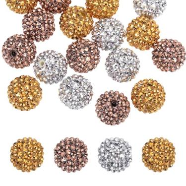 Imagem de PATIKIL Contas de strass de resina de 20 mm para caneta com contas, pacote com 30 bolas de discoteca brilhantes em pedaços redondos de chiclete para chaveiro com contas, ouro/prata/cáqui
