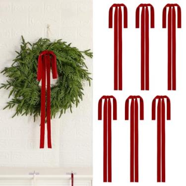 Imagem de Arcos de Natal de veludo 59 x 40 cm, enfeite de árvore de Natal vintage grande para coroa, guirlanda, escada, lareira, porta (6, vermelho)