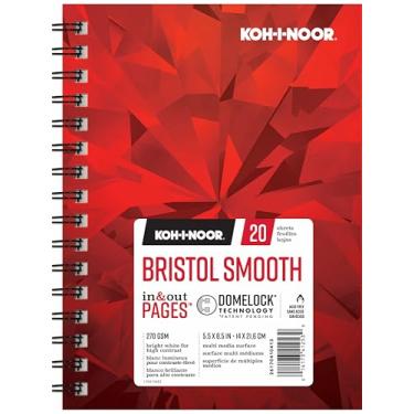 Imagem de Koh-I-Noor Bloco de papel branco brilhante Bristol com páginas internas e externas, 270 g/m², 14 x 21,6 cm, encadernado com fio lateral, 20 folhas por bloco (26170410413)