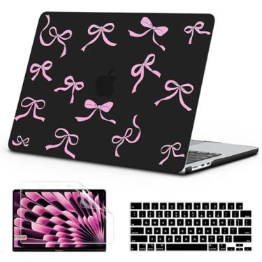 Imagem de B BELK Compatível com MacBook Air 15 polegadas 2025 2024 2023 versão M4 M3 M2 A3241 A3114 A2941, capa protetora de plástico rígido resistente com padrão + capa de teclado + protetor de tela, laço rosa