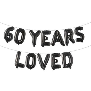 Imagem de Faixa de balão amada por 60 anos, guirlandas de glitter multicoloridas para artigos de decoração de festa de aniversário de 60 anos/aniversário de casamento (60 anos amados preto)