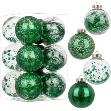 Imagem de Briful 80 mm/3,15" enfeites de bola de Natal transparente à prova de estilhaçamento conjunto de bolas de Natal transparentes decorativas com decoração delicada de pelúcia enfeites de árvore de Natal
