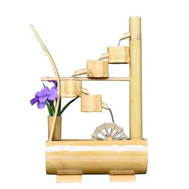 Imagem de FKJLUN Fonte de mesa fonte de cachoeira interna de bambu, umidificador de água corrente decoração fonte de mesa criativa fonte de mesa vista de água relaxamento fonte interior (cor: A)