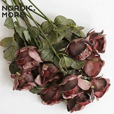 Imagem de DCYEQRQ Flor artificial em vaso flor artificial seda artificial flor falsa rosa casamento sala de estar decoração de casa buquê planta artificial arranjo de flores (