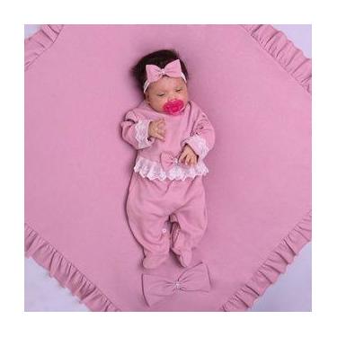 Imagem de Saída de maternidade para menina rose com renda 100% algodão pronta en