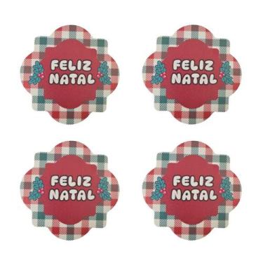 Imagem de Kit 4 Porta Copos Natalino Estampado Descanso De Copos Natal - Mkt Mul