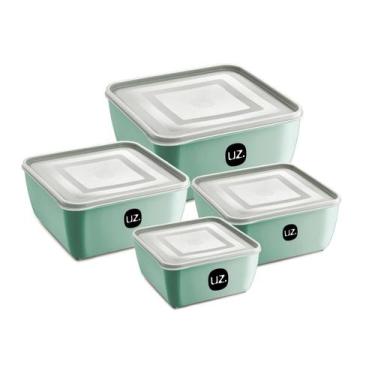 Imagem de Kit 4 Potes Porta Mantimentos Quadrado Uz298 Verde Menta - UZ Utilidad