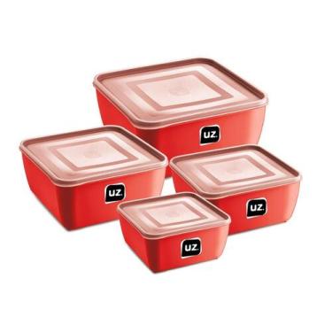 Imagem de 4 Potes Porta Mantimentos Quadrado Premium Multiuso Uz Uz298 Cor Verme