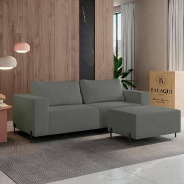 Imagem de Sofá 3 Lugares Sense Moderno Bouclê com Puff Balaqui Decor