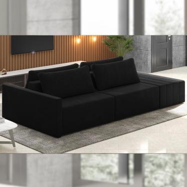 Imagem de Sofá Ilha Modulado Milos 232cm Puff Lateral Veludo Preto G33 - Gran Belo
