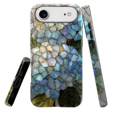 Imagem de heindiy Compatível com iPhone 17 Air, capa brilhante, proteção total, à prova de choque, anti-arranhões, capa de TPU, capas para homem mulher - vitral de arbusto de hortênsias