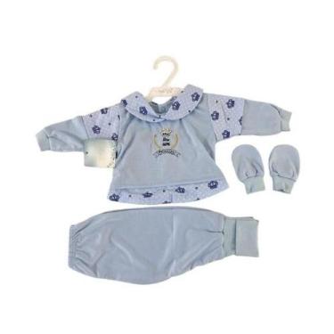 Imagem de Kit Pagão Bordado Mijão Pé Resvesivel e Luvas 3 Peças Malha Pv Hipoale