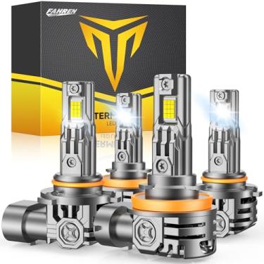 Imagem de FAHREN Combo de lâmpadas LED H11/H9/H8 Hb3/9005, % mais brilhante, lâmpada LED branca 6500K, vida útil de 10 anos com ventilador de resfriamento, tamanho de halogênio 1:1, Plug and Play, pacote com 4