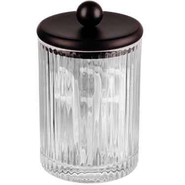 Imagem de SheeChung Dispensador de suporte Qtip 1 pacote, frascos de boticário de vidro com tampas, vasilhas de bancada para banheiro de hóspedes - Organizador de vaidade para algodão redondo/bolas/blocos