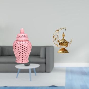 Imagem de Fenteer Vaso de Porcelana com Tampa para Arranjos Florais E Enfeites, Combinado com Suporte para Velas de Incenso árabe Antigo para Decoração de Casa E Festas