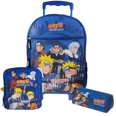 Imagem de Kit Mochila Rodas Estojo Lancheira Escolar Original Naruto-Unissex