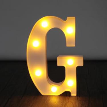 Imagem de Letreiro de luzes de letreiro, sinal de letras com números grandes de LED 26 alfabeto e 10 números para decoração de festa, decoração suspensa para festa em casa, casamento, aniversário, letra G