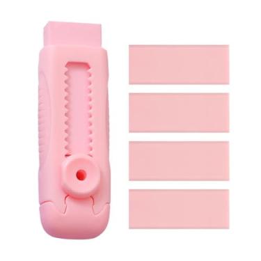 Imagem de Conjunto de borrachas rosa macias 4+1, borracha retrátil deslizante com 4 refis de borracha para remoção precisa de marcas de lápis