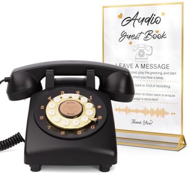 Imagem de FiayaCom Telefone de casamento com livro de convidados de áudio, preserve suas ocasiões especiais, mensagens de áudio personalizadas, para casamento, festa, confissão (preto + placa)