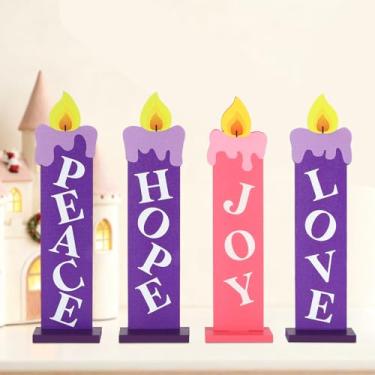 Imagem de Conjunto de 4 decorações de velas do advento de Natal, decoração de vela de guirlanda de advento religiosa de madeira, sinais de esperança para igreja, casa, prateleira, cornija, mesa central
