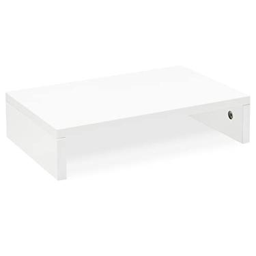 Imagem de Suporte para monitor branco, suporte de monitor de madeira para mesa, elevador de TV/tela/PC/impressora/laptop, suporte para computador com organizador de teclado, suporte de mesa, monitor Riser da TEAMIX