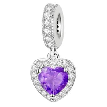 Imagem de 1 peça elegante coração roxo prata berloque contas adequadas para mulheres, faça você mesmo e roupa diária combinando joias decoração para mulheres presente para mãe