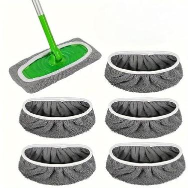 Imagem de Almofadas de esfregão de microfibra – Pacote com 5 refis laváveis reutilizáveis para limpeza de piso molhado e seco - Serve na maioria dos esfregões padrão - Almofadas de limpeza doméstica cinza