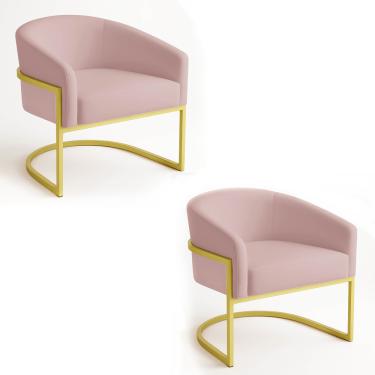 Imagem de Poltrona Sala Decorativa Industrial Dourada Kit 2 Arielle Veludo Rosê D03 - D'Rossi