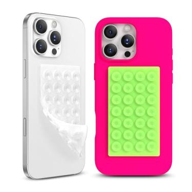 Imagem de 2 unidades de suporte de telefone com ventosa dupla face, suporte de acessórios de telefone viva-voz forte para iPhone, suporte de telefone adesivo de silicone para selfies e vídeos, verde neon +