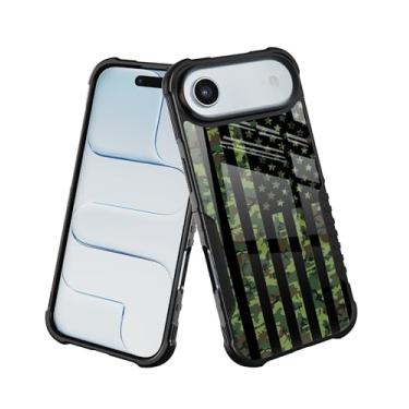 Imagem de LANJINDENG Compatível com iPhone 17 Air, capa camuflada verde exército bandeira americana design para homens meninos [amortecedor à prova de choque] [anti-arranhões] [antiderrapante] capa de proteção