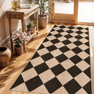 Imagem de BYYVOO Tapete de corredor de cozinha 3x6 lavável antiderrapante: tapete de juta sintética com padrão de diamante - fino fácil de limpar interior casa de fazenda - tapetes boho entrada cozinha corredor