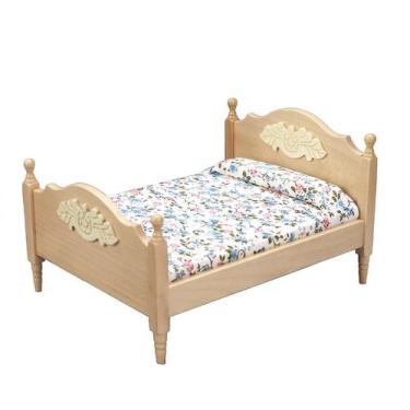 Imagem de Móveis de casa de bonecas em miniatura, cama de madeira, escala 1:12 c