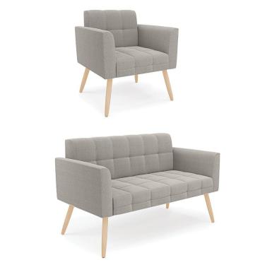 Imagem de Namoradeira E Poltrona Pé Palito Natural Elisa Bouclê D03 - D?rossi Cor Cinza