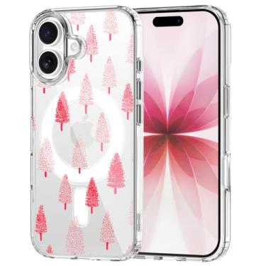 Imagem de OFQKOAKS Capa para iPhone 15 Pro, compatível com MagSafe, linda capa de telefone magnética de árvore rosa de Natal, capa protetora transparente e macia para mulheres e meninas