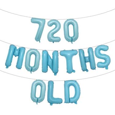 Imagem de Banner de balão multicolorido com glitter de 720 meses - Decorações engraçadas de aniversário de 60 anos e festas de aniversário (azul claro de 720 meses)