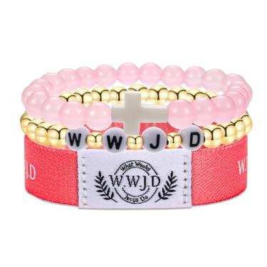 Imagem de BOMAIL 3 pulseiras WWJD para mulheres e homens – Conjunto de pulseiras com cruz de fé, o que Jesus faria, versículo bíblico, pulseiras religiosas, inspiradoras, joias cristãs, presentes, Adjustable