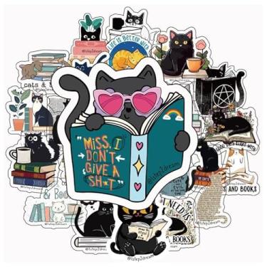 Imagem de Adesivos de gato de livro para leitores - decalques de livros fofos para amantes de livros e gatos - Kindle, laptops e telefones